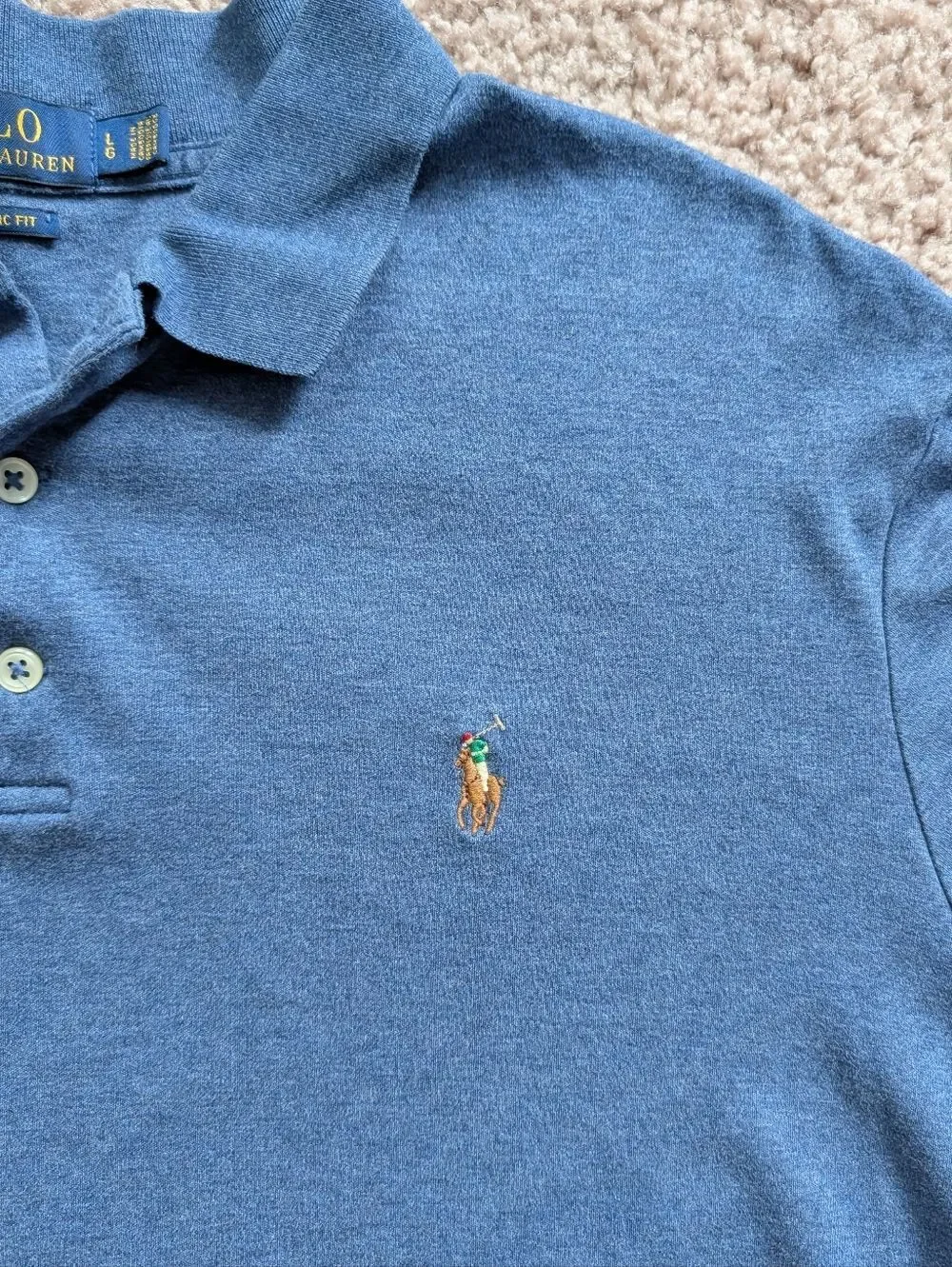 Ralph Lauren Mens Navy Blue Classic Fit Soft Touch Small Pony Cotton Polo Large